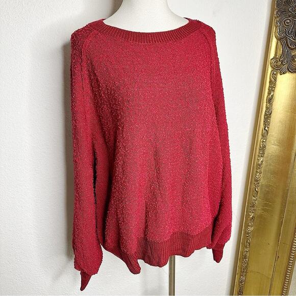 NWT Umgee Puff Sleeve Boat Neck Sweater in Cherry Red Size Medium - Picture 2 of 8